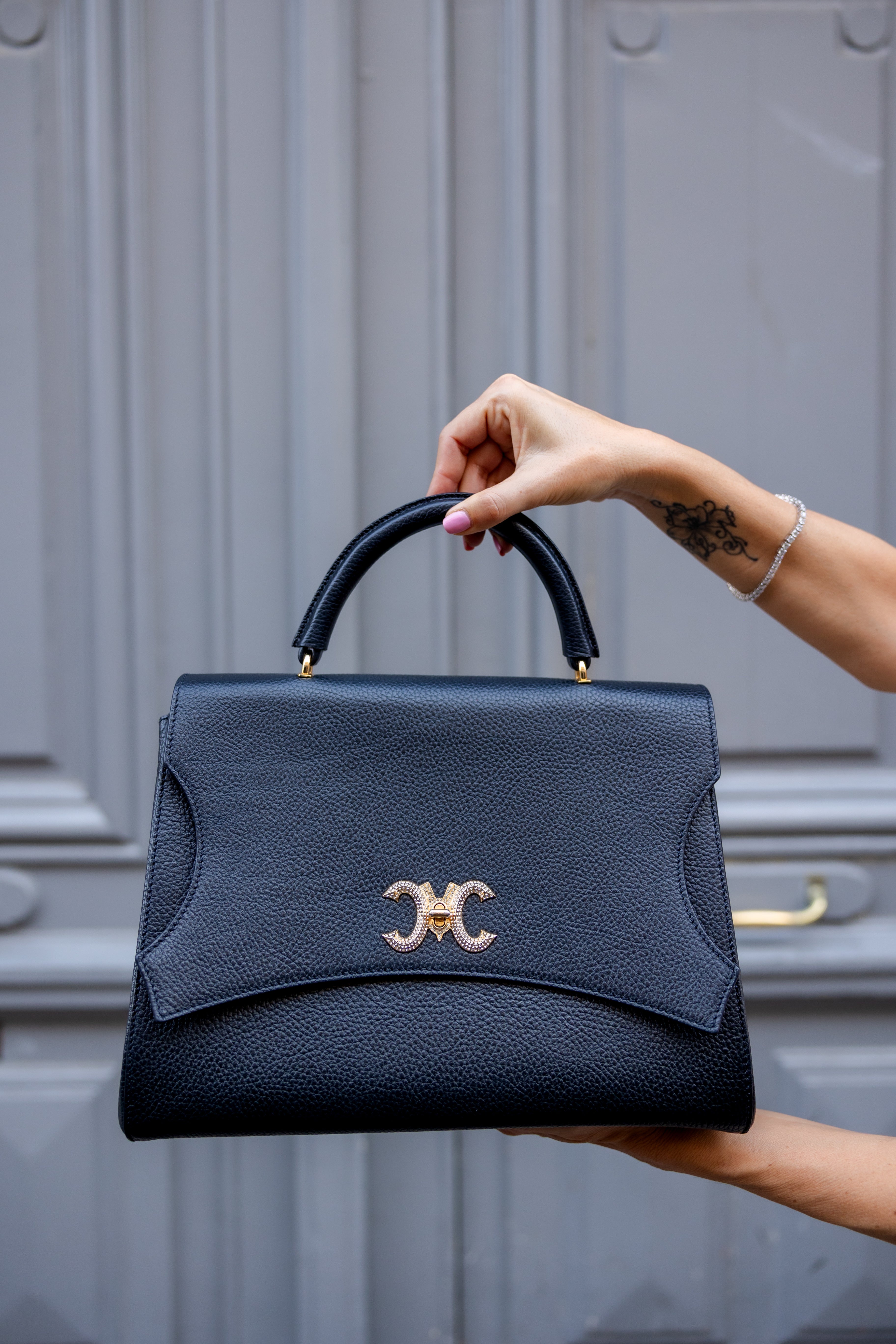 Paget MM Italian Leather Handbag with Crystal Lock