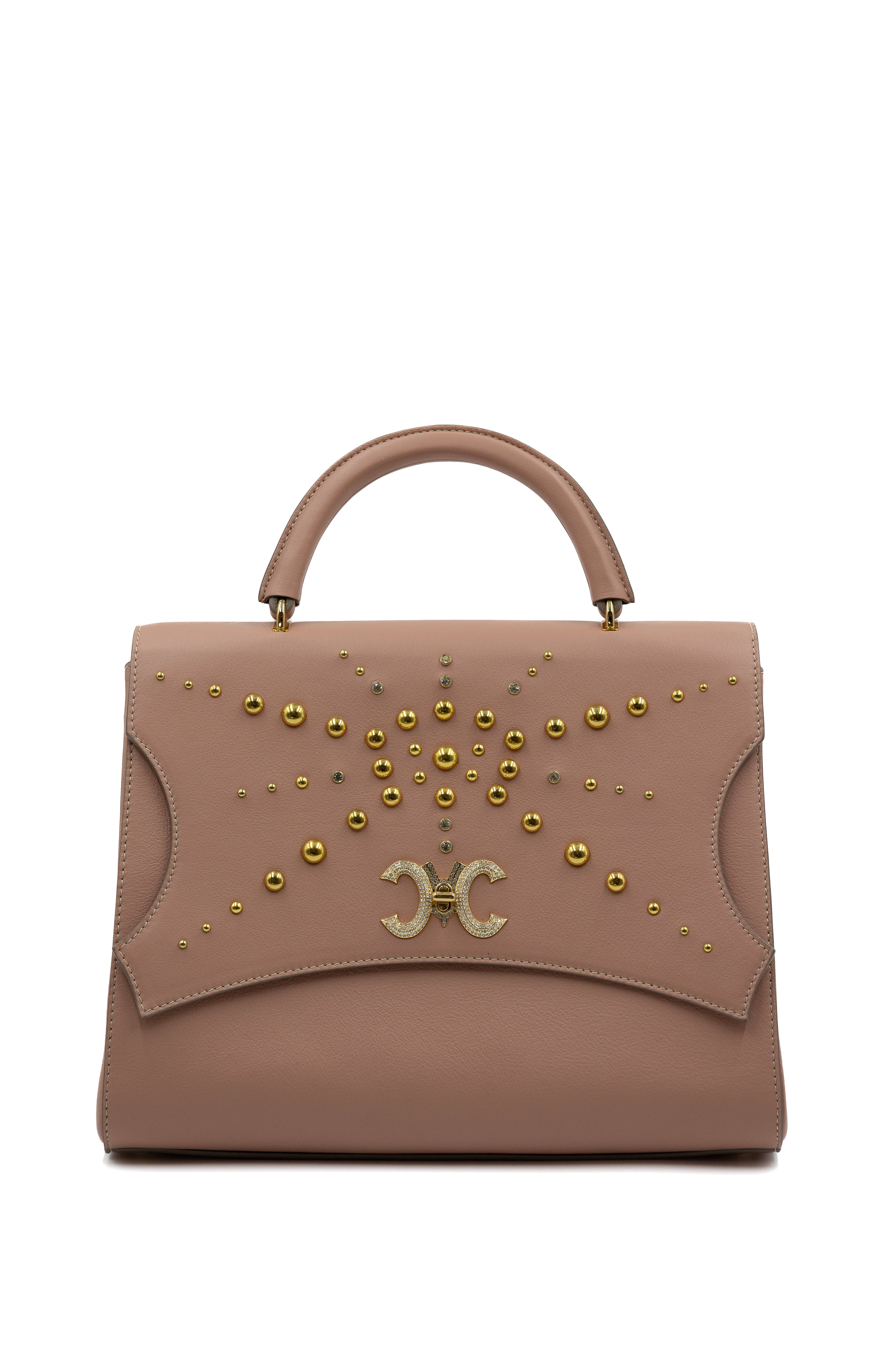 Paget Studs Italian Leather Handbag with Crystal Lock